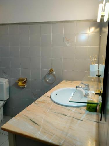 a bathroom with a sink on a counter at Ca la Magda in Camarasa