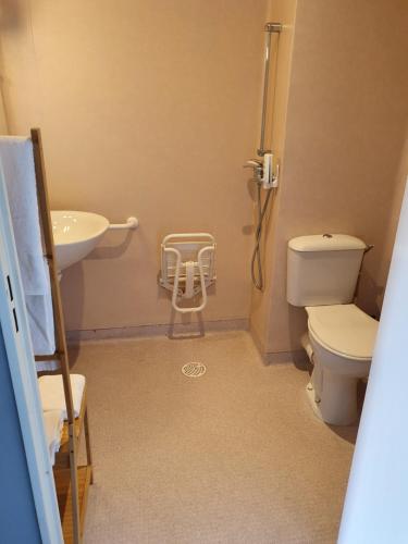 a bathroom with a toilet and a sink at Gold Beach Hotel & RESIDENCE in Asnelles