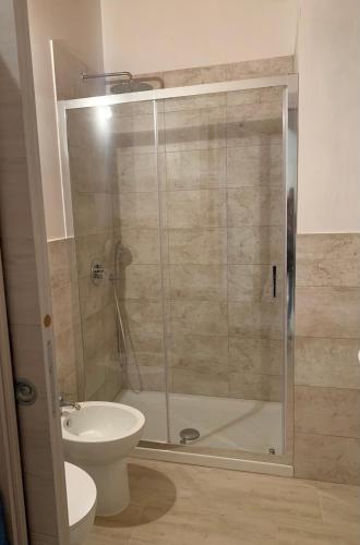 a bathroom with a shower with a toilet and a sink at La Caletta di Afrodite in Calabernardo