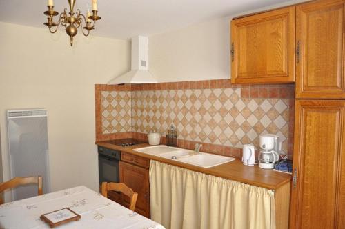a kitchen with a sink and a counter top at Gîte Du Mas Des Oliviers in Mézoargues