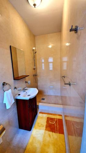 a bathroom with a sink and a shower at Zur Krone Aparthotel in Widdershausen