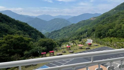 a view of a valley with mountains in the background at Gurye Junsung Resort in Gurye