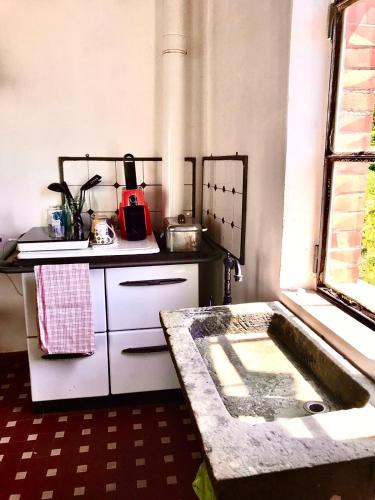 a kitchen with a sink and a counter top at La Limonaia di Casagrande in Barga