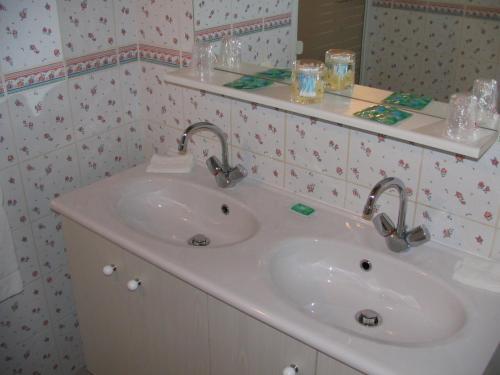 a bathroom with a sink and a mirror at Auberge du Blaisel in Wirwignes