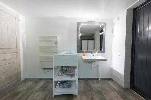 a bathroom with a sink and a mirror at Terre d'Horizon Auvergne in Chastreix