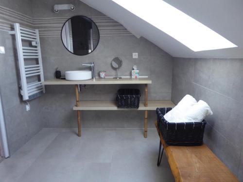 een badkamer met een wastafel en een spiegel bij Chez Brigitte et Gilbert in Guebwiller