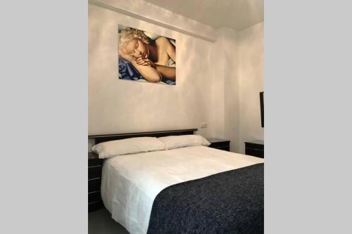 a bedroom with a bed and a picture on the wall at AIRCON & TERRACE IN TRIANA in Seville