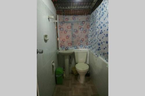 a small bathroom with a toilet and a shower at Calor De Hogar Con Altura in Potosí