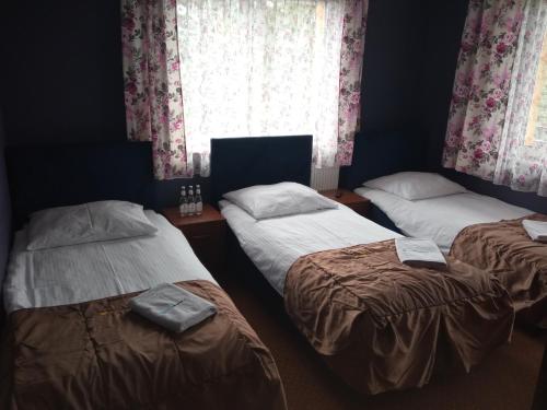 a room with two beds and a window at Willa Poniatowskiego in Grodzisk Mazowiecki