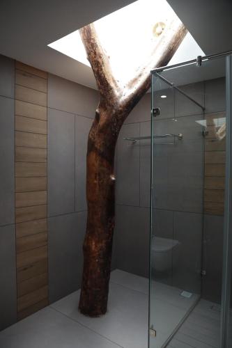 a bathroom with a tree in the ceiling at Lago Leisure Resort & Spa in Cherai Beach