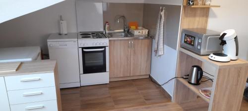 una piccola cucina con fornelli e microonde di Aura City a Visoko