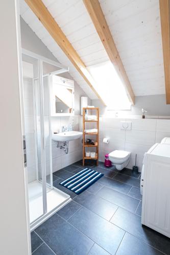 a bathroom with a sink and a toilet at Ferienwohnung Bad Camberg - Apartment Weisse Graeben in Bad Camberg