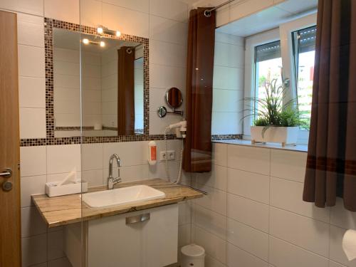 a bathroom with a sink and a mirror at Boardinghaus an der Sempt - Wohlfühlen auf dem Lande in Erding