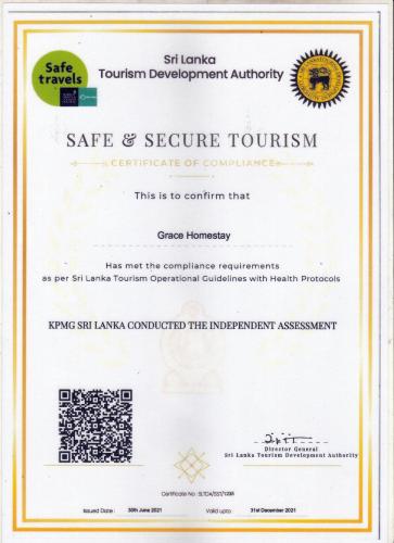 a letter from the sisu tourism development authority with a certificate of legitimacy at Grace Villa Bentota in Bentota