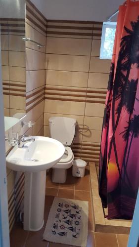 a bathroom with a white sink and a toilet at γαληνη in Vamos