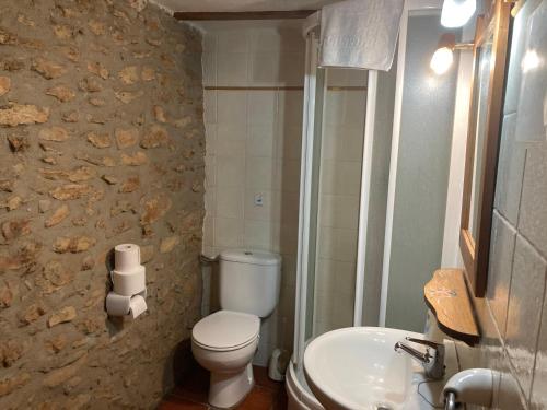 a bathroom with a white toilet and a sink at CASA ELISA in Masdenverge