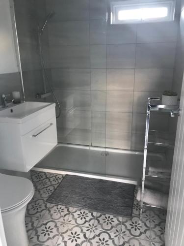 a bathroom with a tub and a toilet and a ladder at Unique Belfast Stay in Belfast
