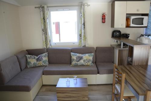 un salon avec un canapé et une table dans l'établissement MOBILHOME 6/8 Personnes 3Ch LA RESERVE ****, à Gastes