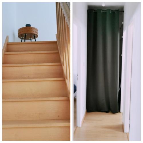 two pictures of stairs in a house at L'opale in Le Bourg-dʼOisans