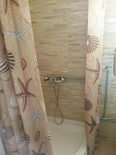 a bathroom with a shower with a shower curtain at Marko Apartments in Struga
