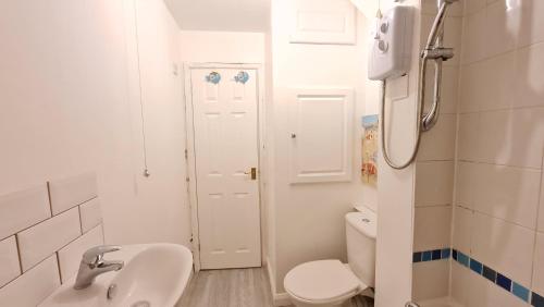 uma casa de banho branca com um WC e um lavatório em Grace Apartments - Living Stream 1 em Ashford