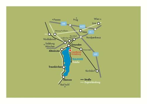a map ofhenshenshenshenshenshenshenshenshenshenshens itineraries at Landhotel Grünberg am See in Gmunden