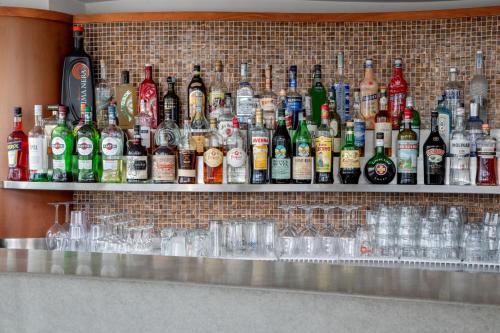 a bar filled with lots of bottles and glasses at Hotel Miramare in Latina