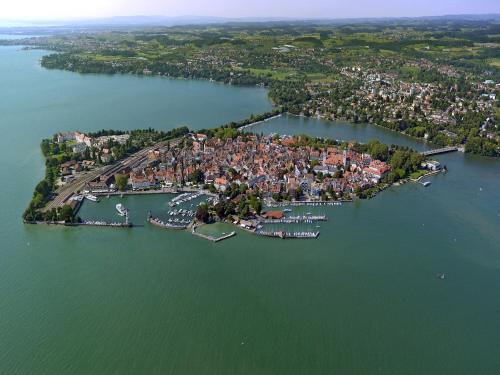an aerial view of a small island in the water at Die Trauminsel 3 in Lindau