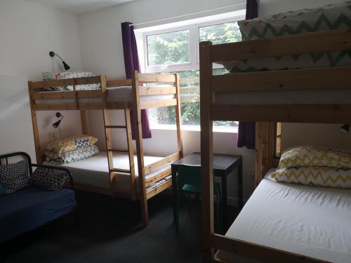 a dorm room with bunk beds and a window at Igloo Hybrid in Nottingham