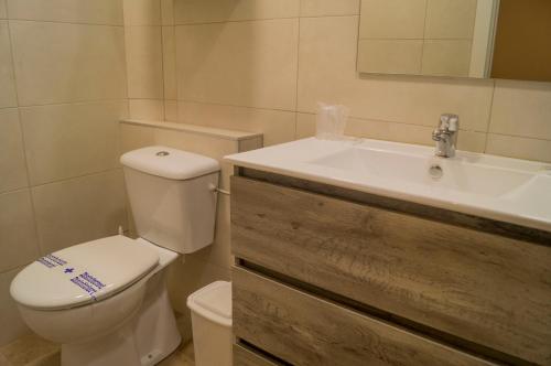 a bathroom with a white toilet and a sink at Alojamientos Rooms Catamarán in Castro-Urdiales