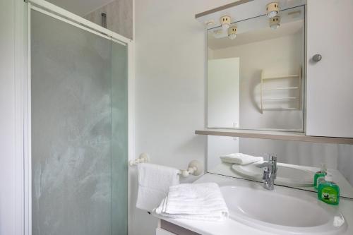 bagno con lavandino e doccia di Le Clos Saint-Pierre a Poilley