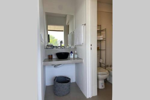 a bathroom with a toilet and a sink at Hermoso Loft cerca de todo in Remedios de Escalada