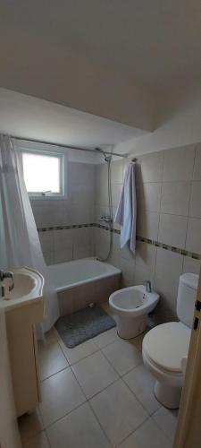 La salle de bains est pourvue d'une baignoire, de toilettes et d'un lavabo. dans l'établissement Monoambiente Bahía Blanca, à Bahía Blanca