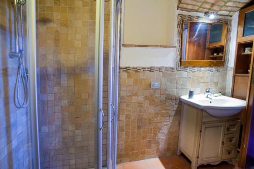 a bathroom with a sink and a shower at Borgo alle Mura in Casale Marittimo