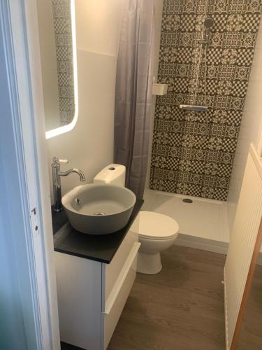 een badkamer met wastafel en toilet bij Les galets in Middelkerke