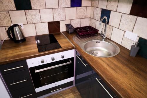 Kuchyň nebo kuchyňský kout v ubytování Apartments OCHERET
