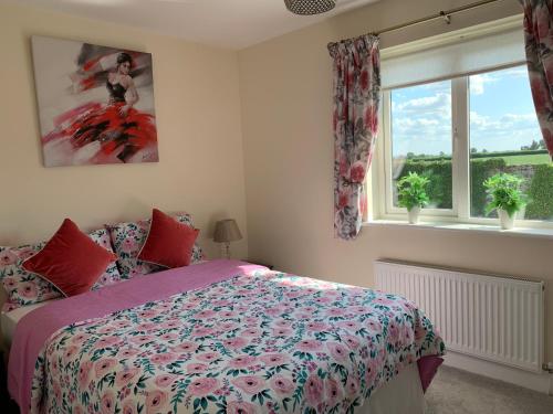 Schlafzimmer mit einem Bett und einem Fenster in der Unterkunft Two Bedroom Town House Beside The River Barrow in Carlow