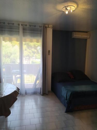 a bedroom with a bed and a window at charmant studio à Balaruc les bains in Balaruc-les-Bains