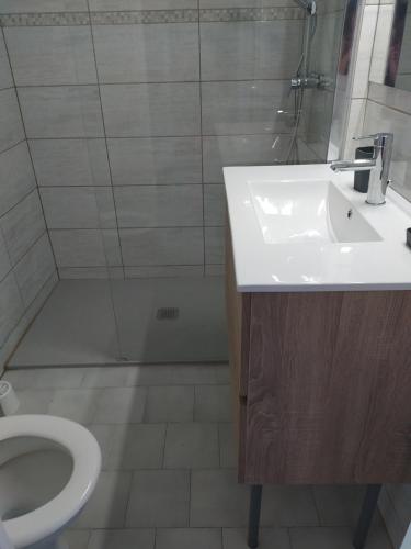 a bathroom with a sink and a shower and a toilet at charmant studio à Balaruc les bains in Balaruc-les-Bains