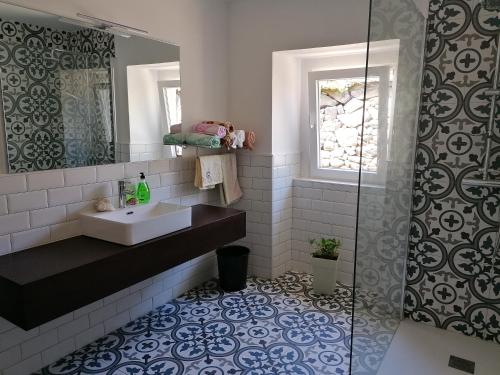 W łazience znajduje się umywalka i przeszklony prysznic. w obiekcie Casa Cándida 4 habitaciones w mieście Viascón