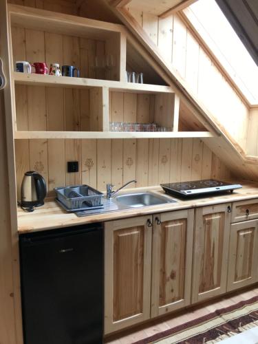 Kuchyň nebo kuchyňský kout v ubytování Apartament u Beaty i Heńka, Łapszanka