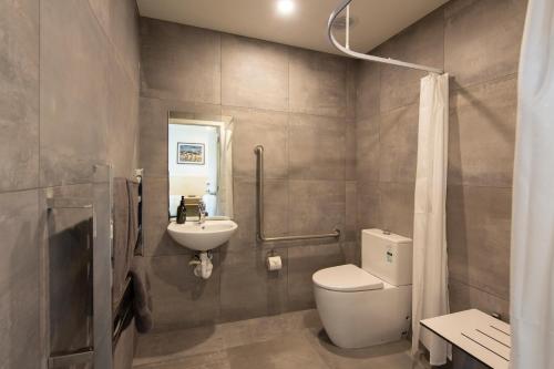 a bathroom with a toilet and a sink at Harvest Park Studios Accommodation in Cromwell