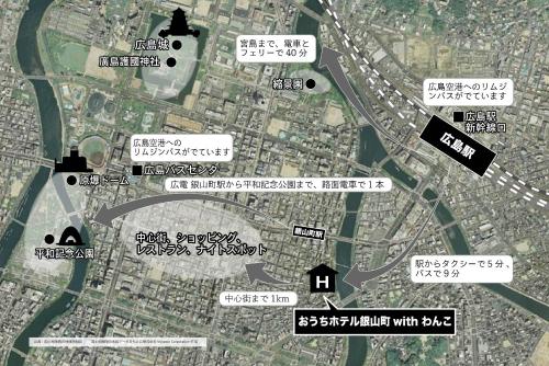 a map of a city with street signs at OUCHI HOTEL Kanayama-cho with Dogs in Hiroshima