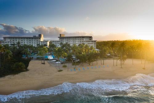 an aerial view of a resort with a beach and the ocean at Hyatt Vacation Club at Hacienda del Mar in Dorado