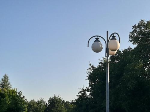 a street light with trees in the background at Gosp. Agroturystyczne Stary Gaj in Żerkowice
