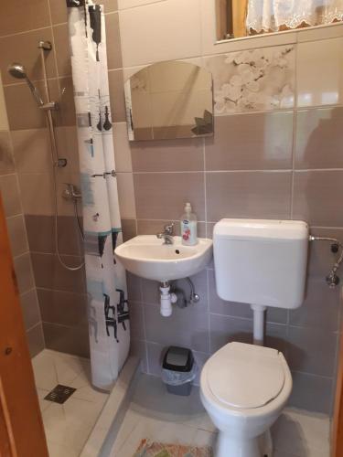a bathroom with a toilet and a sink at Vendvidék Kapuja Vendégház in Szentgotthárd