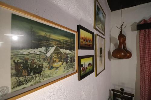 a bunch of pictures hanging on a wall at Villa Pepeljuga kuća za odmor in Vižovlje