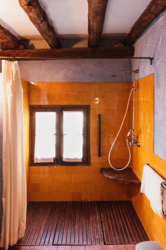 a bathroom with a shower and a window at Mas Teixidor in Crespiá