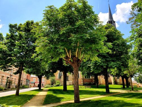 a group of trees in front of a building at Croix Blanche de Sologne in Chaumont-sur-Tharonne