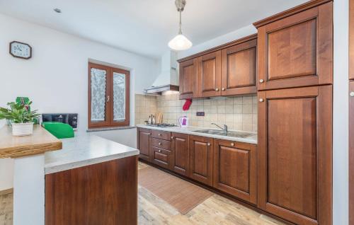a kitchen with wooden cabinets and a sink at Villa Mirabella in Umag